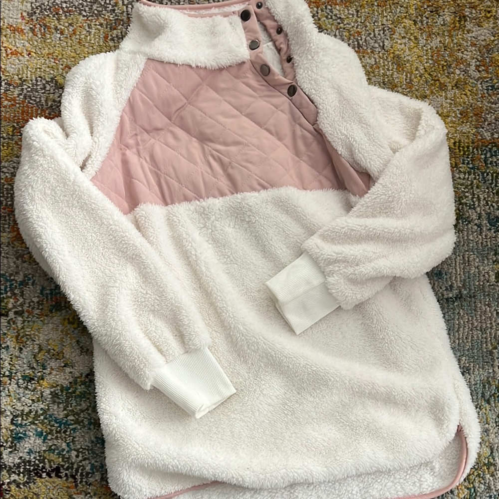 Cozy White and Pink Pullover